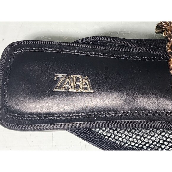 Zara Black Mesh Slide Shoes w/Gold Chain Size EU 39 - Picture 8 of 8